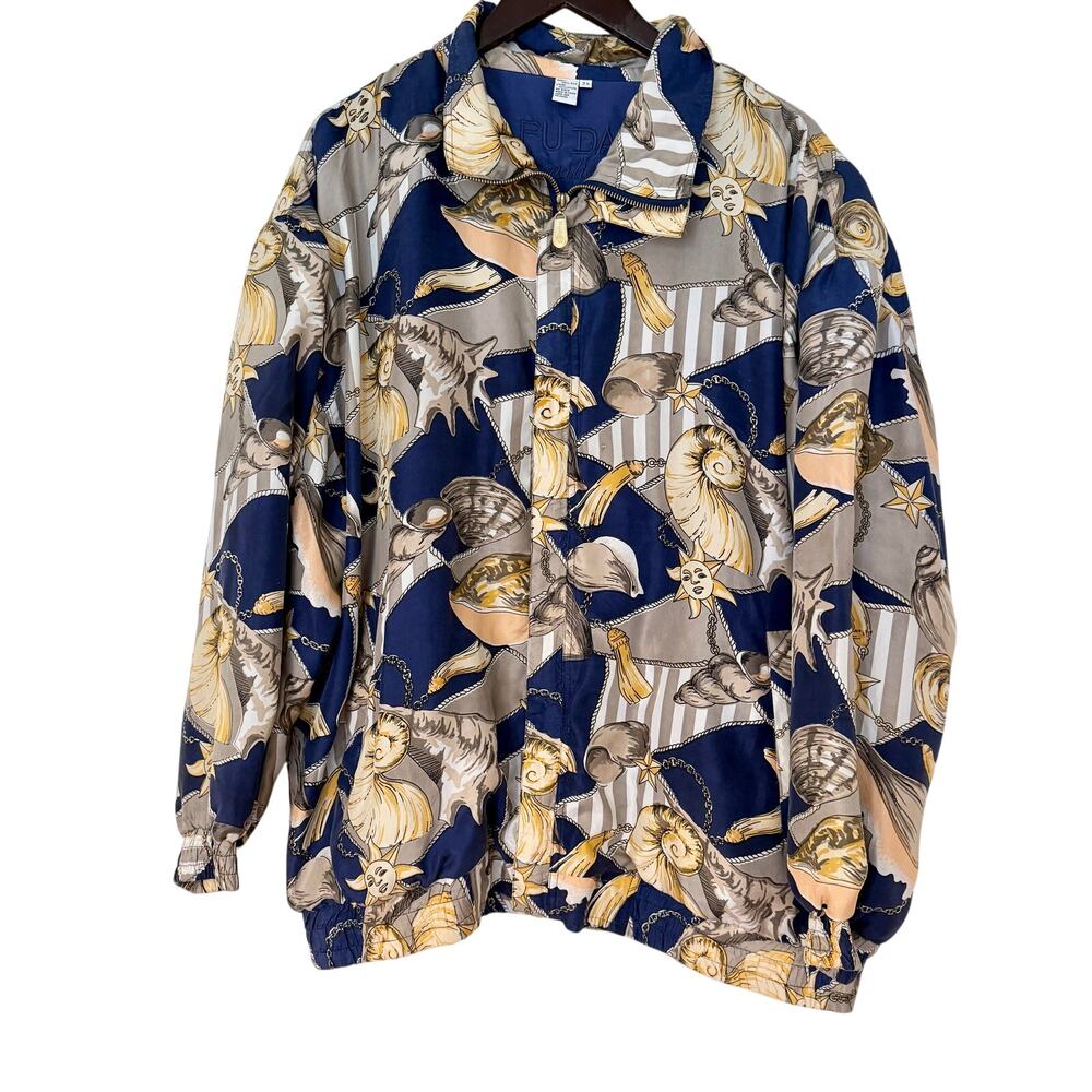 Vintage 80s Fuda Nautical Celestial Silk Track Bomber Jacket
